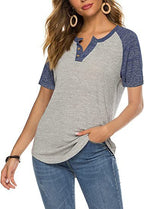 Damen lässiges Kurzarm-Henley-Shirt mit Knopfleiste R&B