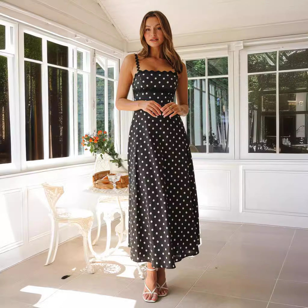 Damen Maxikleid mit Spitze und verspieltem Polka-Dot-Muster R&B