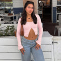 Damen Langarm-Crop-Top mit raffinierter Knopfleiste R&B