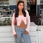 Damen Langarm-Crop-Top mit raffinierter Knopfleiste R&B