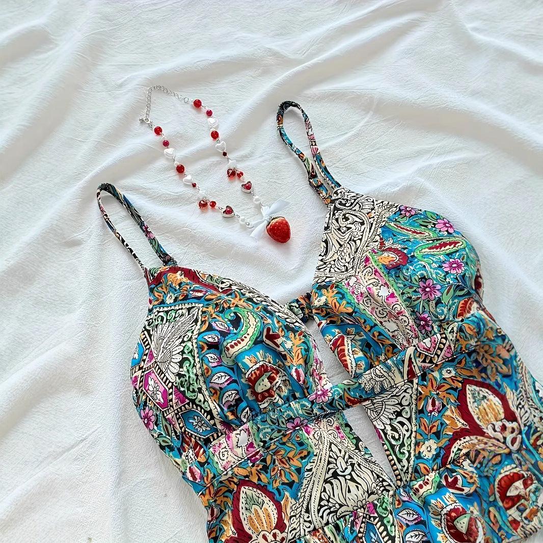 Damen Neckholder Sommerkleid mit floralem Muster und Rüschendetails R&B