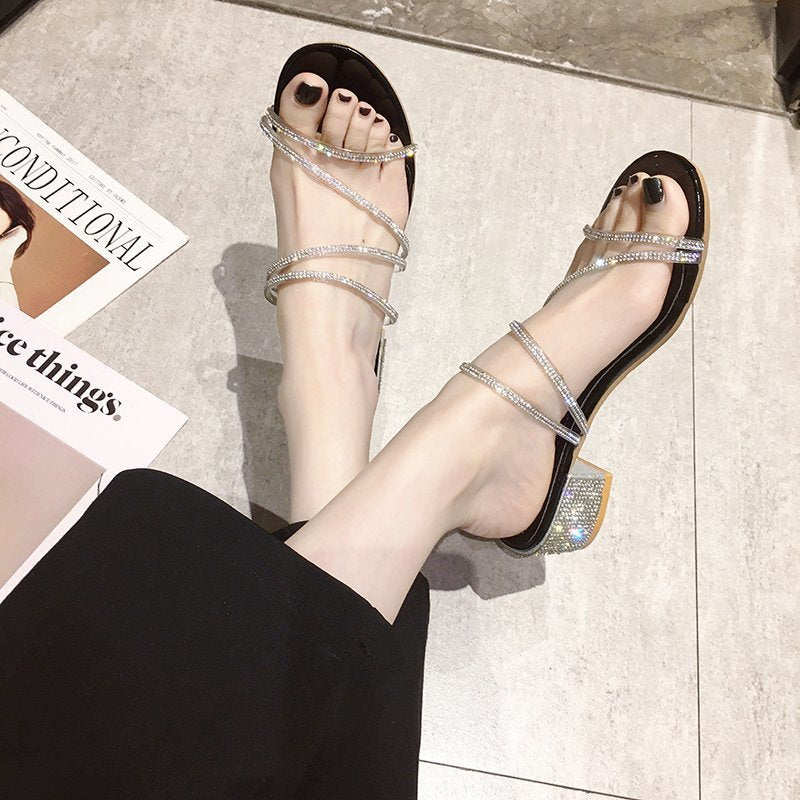 Damen Glamouröse Flachsandalen mit glitzernden Riemchen R&B