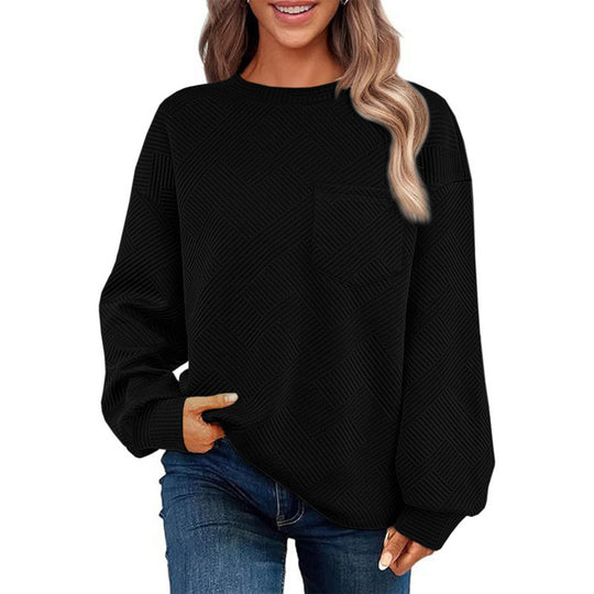 Damen lässiger Pullover mit strukturiertem Muster und praktischer Brusttasche R&B