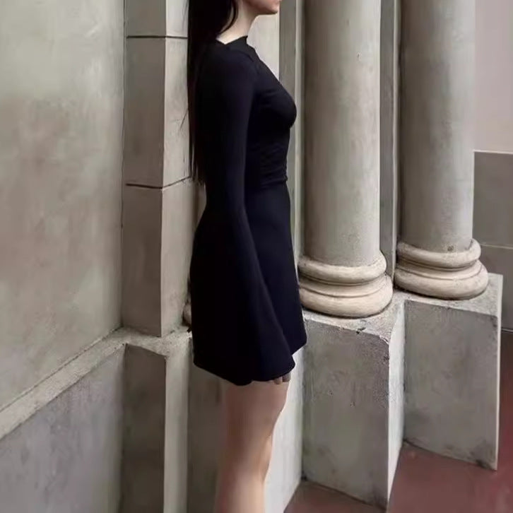 Damen elegantes Rüschen-Minikleid mit langen Ärmeln R&B