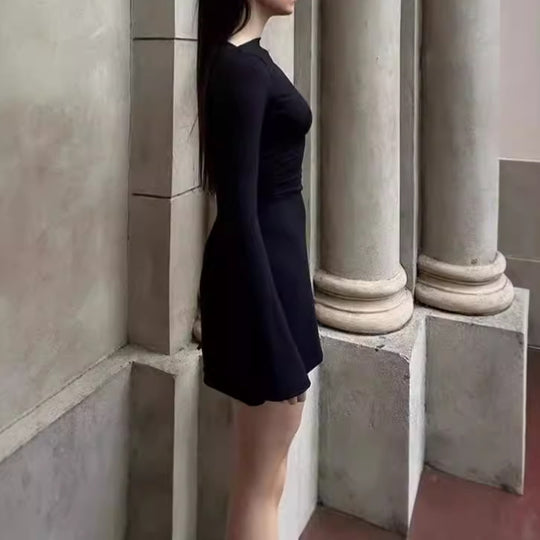 Damen elegantes Rüschen-Minikleid mit langen Ärmeln R&B
