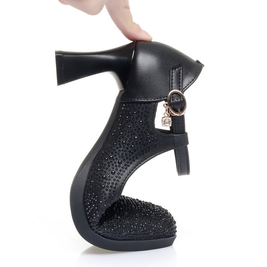 Damen Hochwertige Pumps mit funkelndem Strassbesatz und elegantem Riemen R&B