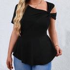 Damen Oberteil mit asymmetrischem Cut-Out und raffiniertem Wickeldesign R&B