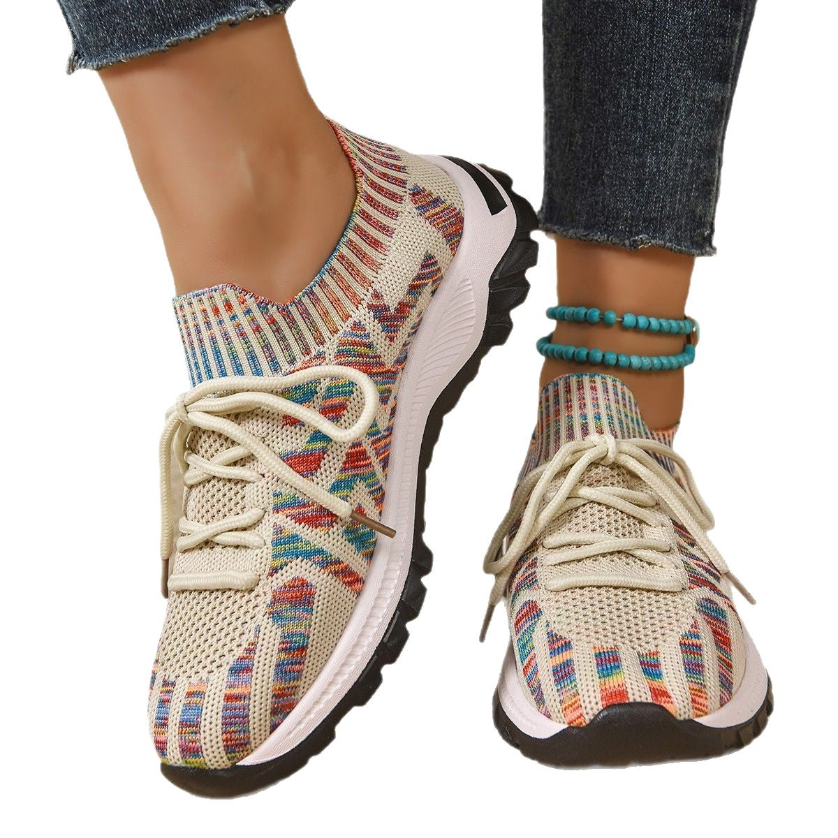 Damen Sportliche Freizeit-Sneaker mit atmungsaktiver Strickoberfläche und rutschfester Sohle R&B