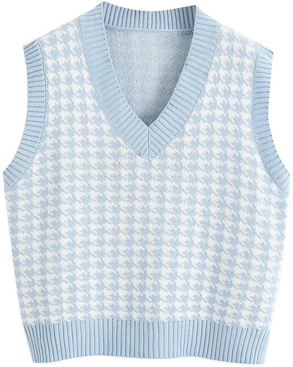Damen ärmellose Strickweste mit modernem Hahnentrittmuster R&B