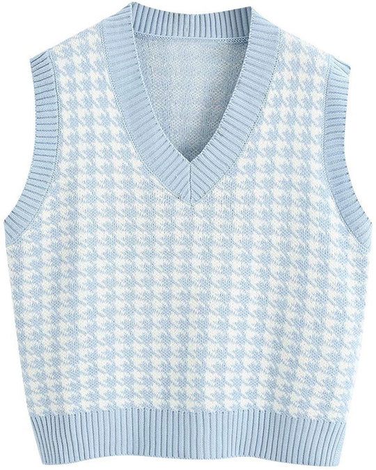 Damen ärmellose Strickweste mit modernem Hahnentrittmuster R&B