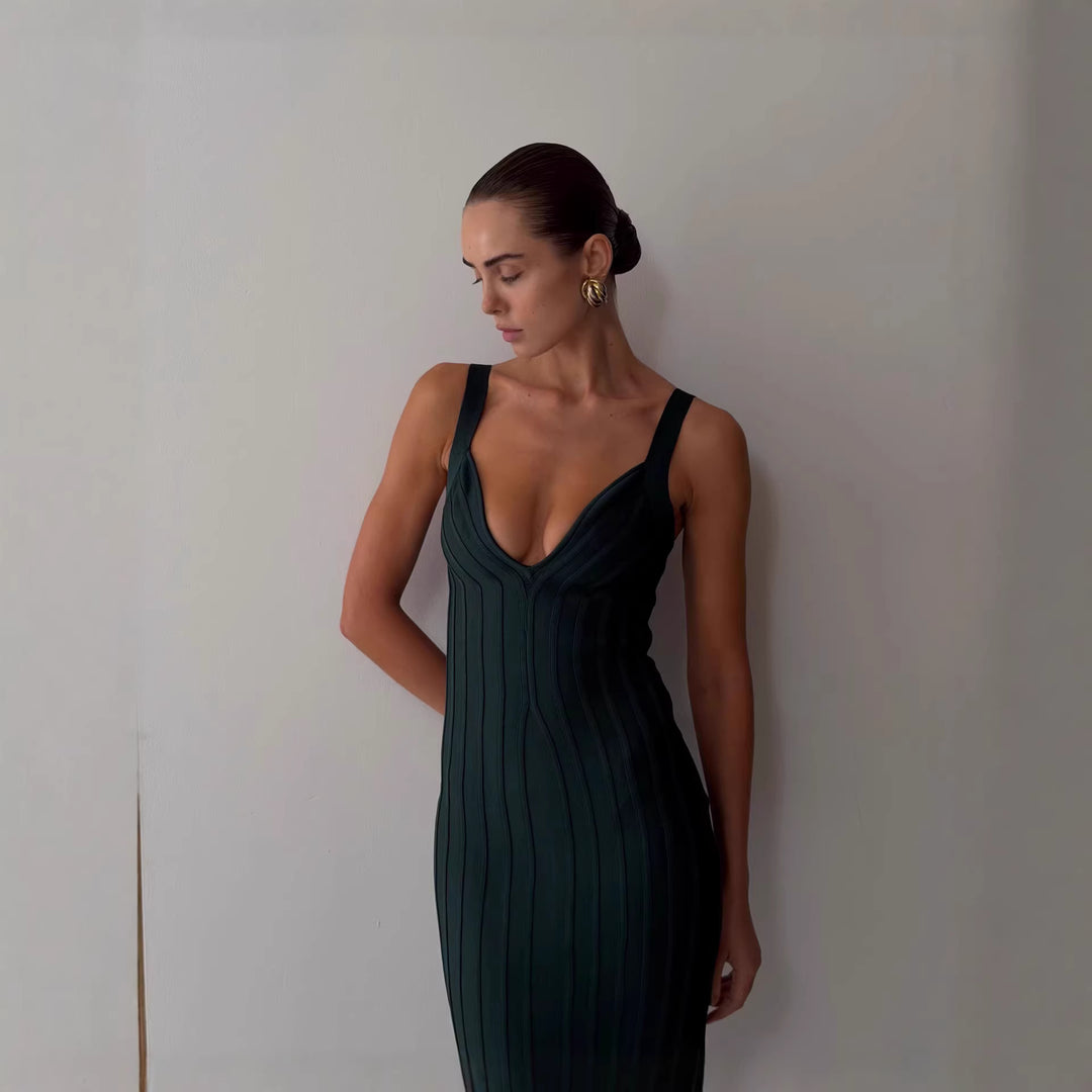 Damen Figurbetontes Maxikleid mit tiefem V-Ausschnitt R&B