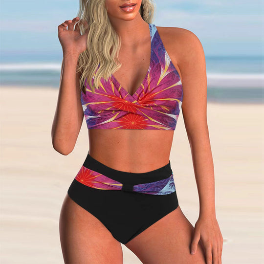 Damen Hochtailliertes Bikini-Set mit elegantem Wickeloberteil R&B