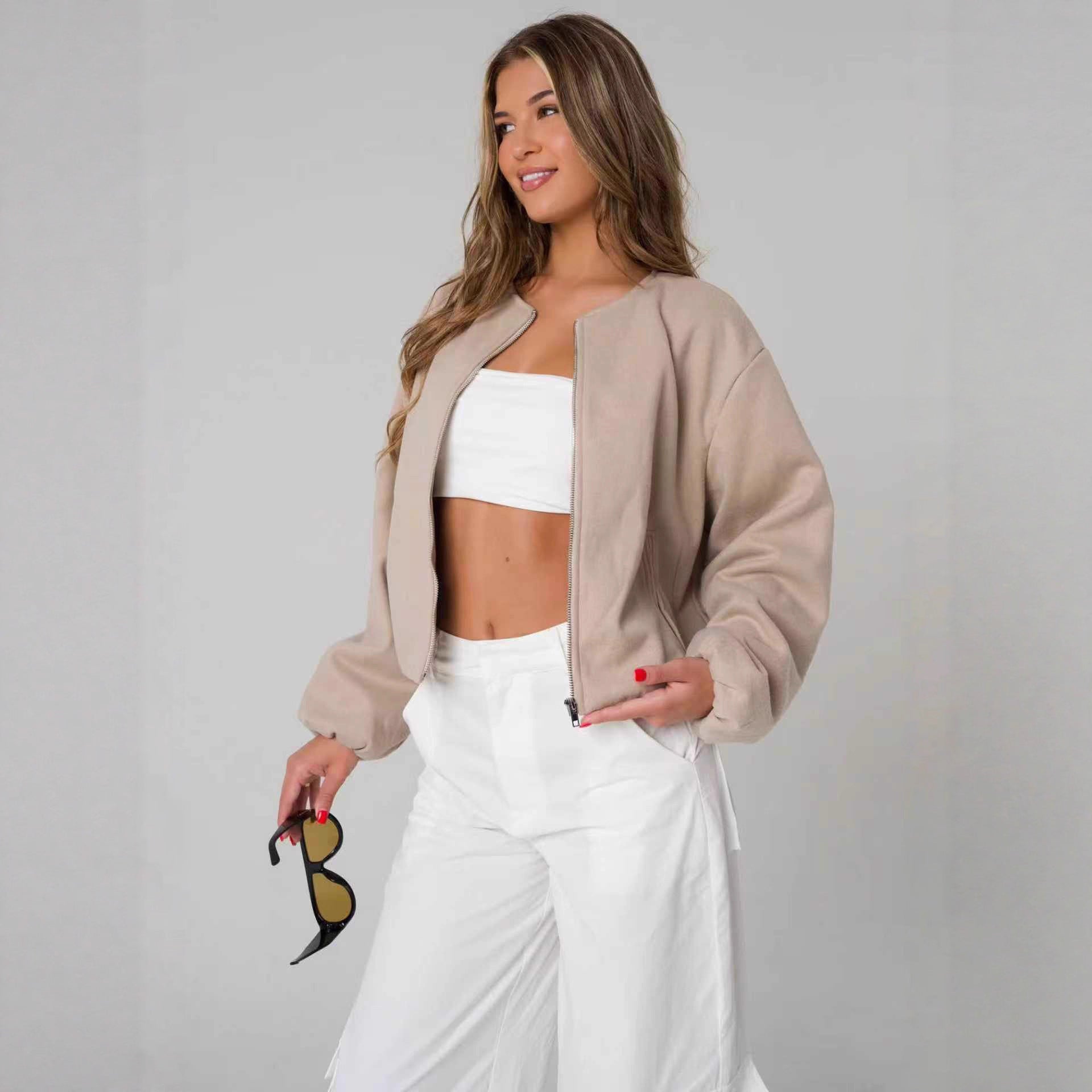 Damen Oversized Sweatjacke mit lässigem Schnitt und glänzender Oberfläche R&B