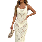 Damen elegantes Strickkleid mit durchbrochenem Design R&B