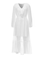 Damen Maxi-Kleid mit transparentem Rüschensaum und eleganter Taillierung R&B