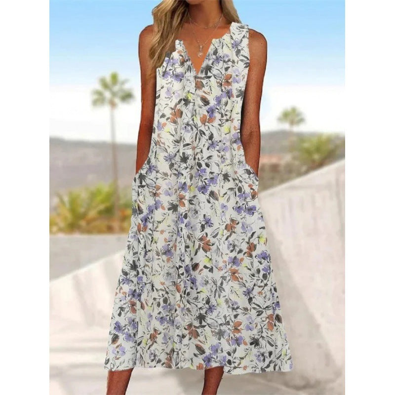 Damen Midi-Kleid mit tiefem V-Ausschnitt, Knopfdetails und praktischen Taschen R&B