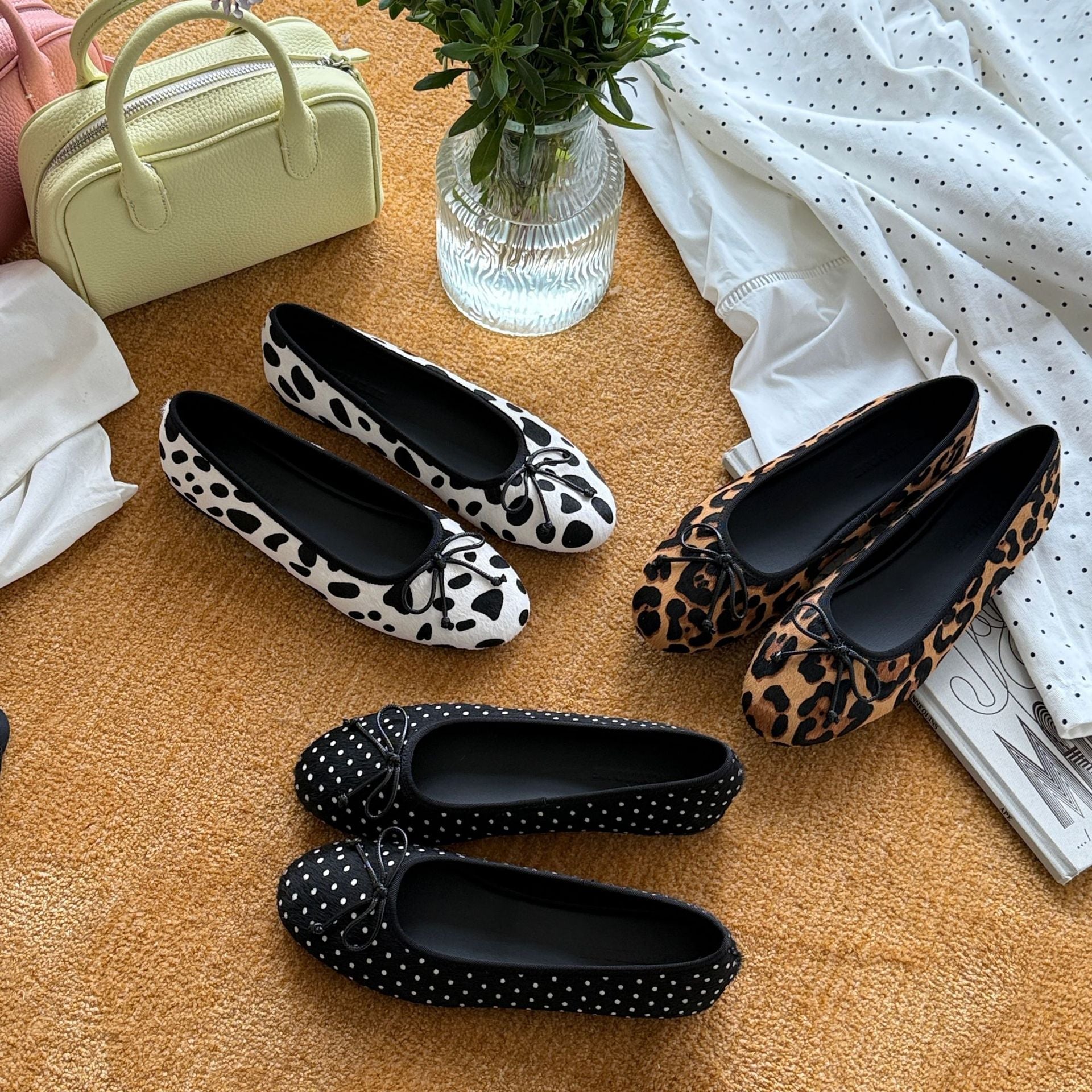 Damen Ballerinas im modernen Tierfell-Look mit elegantem Riemchen R&B