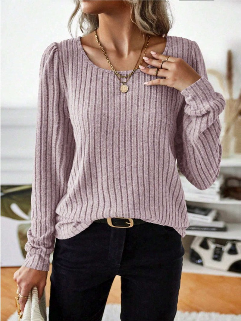 Damen Gestreifter Pullover mit Puffärmeln R&B