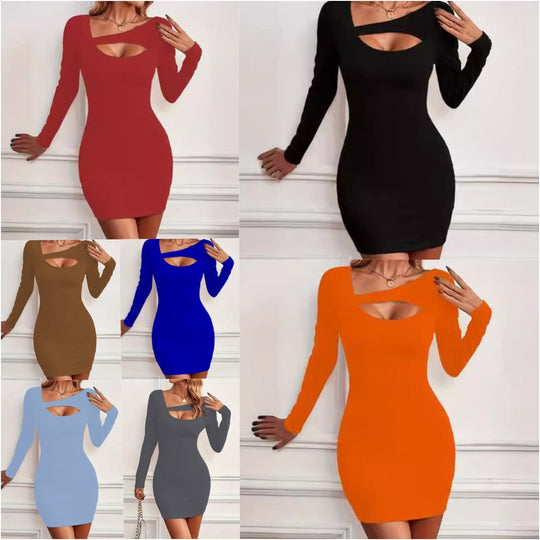 Damen Figurbetontes Minikleid mit kreativem Cut-Out und langem Arm R&B