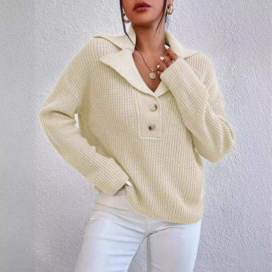 Damen gemütlicher Knit-Pullover mit Kragen R&B