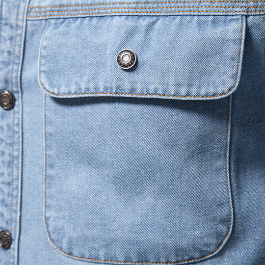 Herren nan leichtes Jeanshemd mit aufgesetzten Brustklappentaschen und Kentkragen R&B