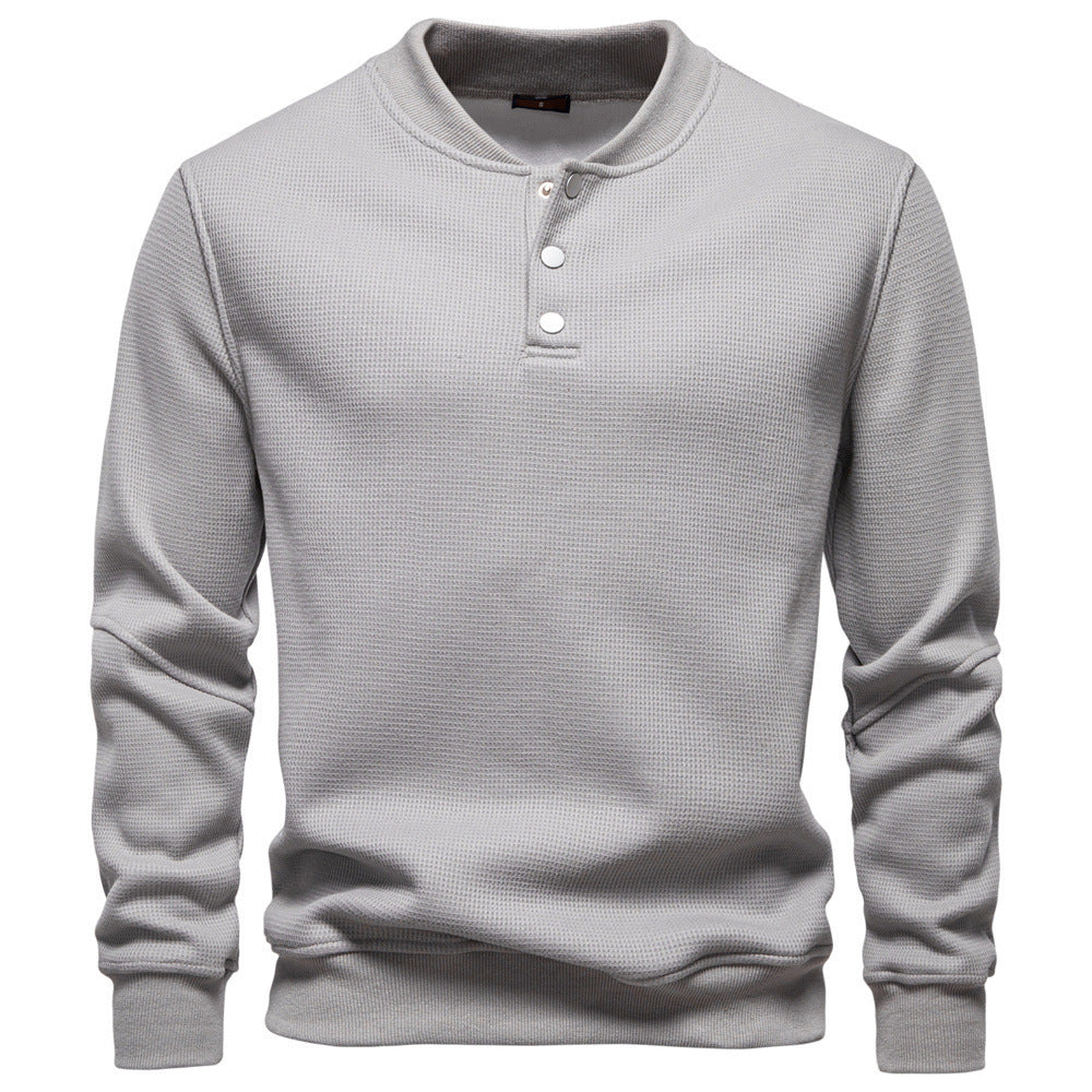 Herren nan Waffelstruktur-Henley-Pullover mit kurzem Druckknopfverschluss und Rippbündchen R&B