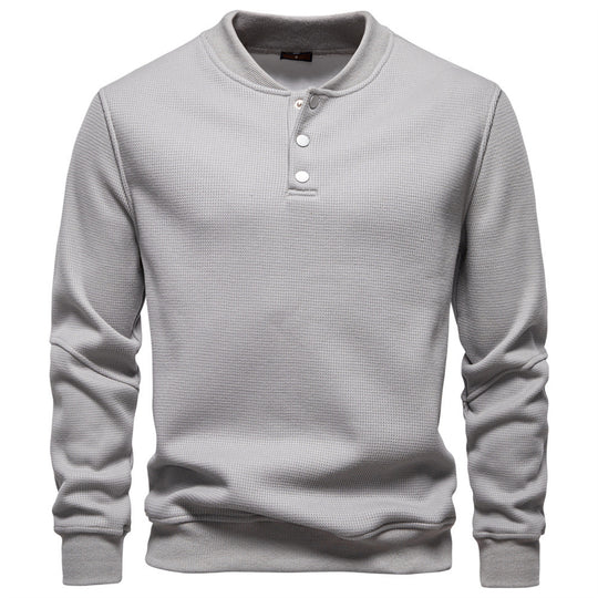 Herren nan Waffelstruktur-Henley-Pullover mit kurzem Druckknopfverschluss und Rippbündchen R&B