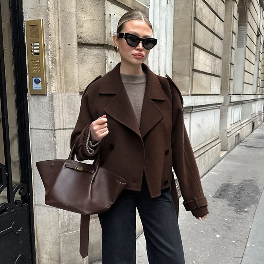 Damen elegante Oversized-Hochkragenjacke im minimalistischen Stil R&B