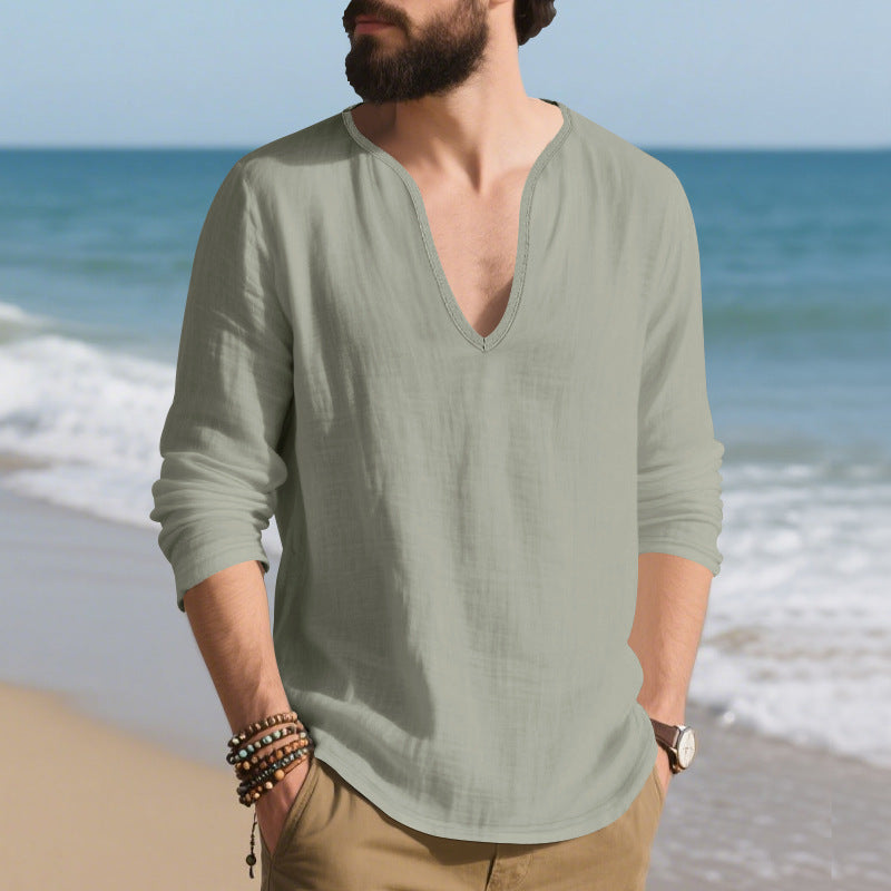 Herren lässiges Langarmshirt mit V-Ausschnitt aus hochwertigem Baumwollmix R&B