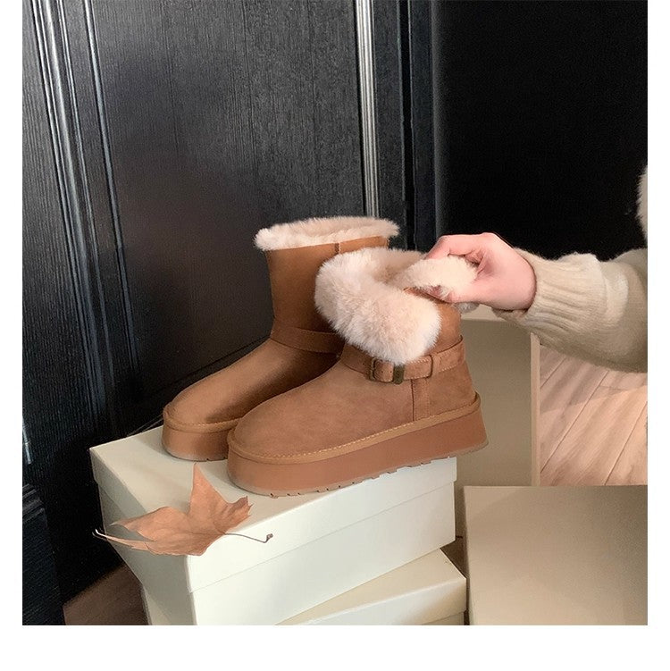 Damen modische Booties mit weichem Kunstfellkragen und praktischem Schnallenverschluss R&B