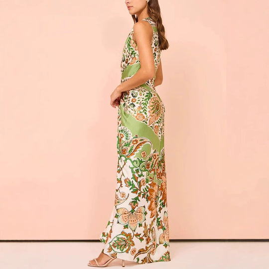 Damen Maxikleid mit floralem Muster und elegantem Knotendetail R&B
