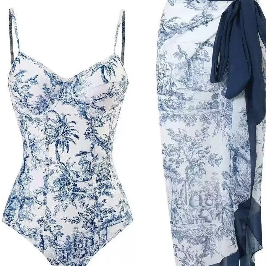 Damen Zweiteiliges Badeanzug-Set mit elegantem Wickelrock und floralem Druck R&B