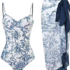 Damen Zweiteiliges Badeanzug-Set mit elegantem Wickelrock und floralem Druck R&B