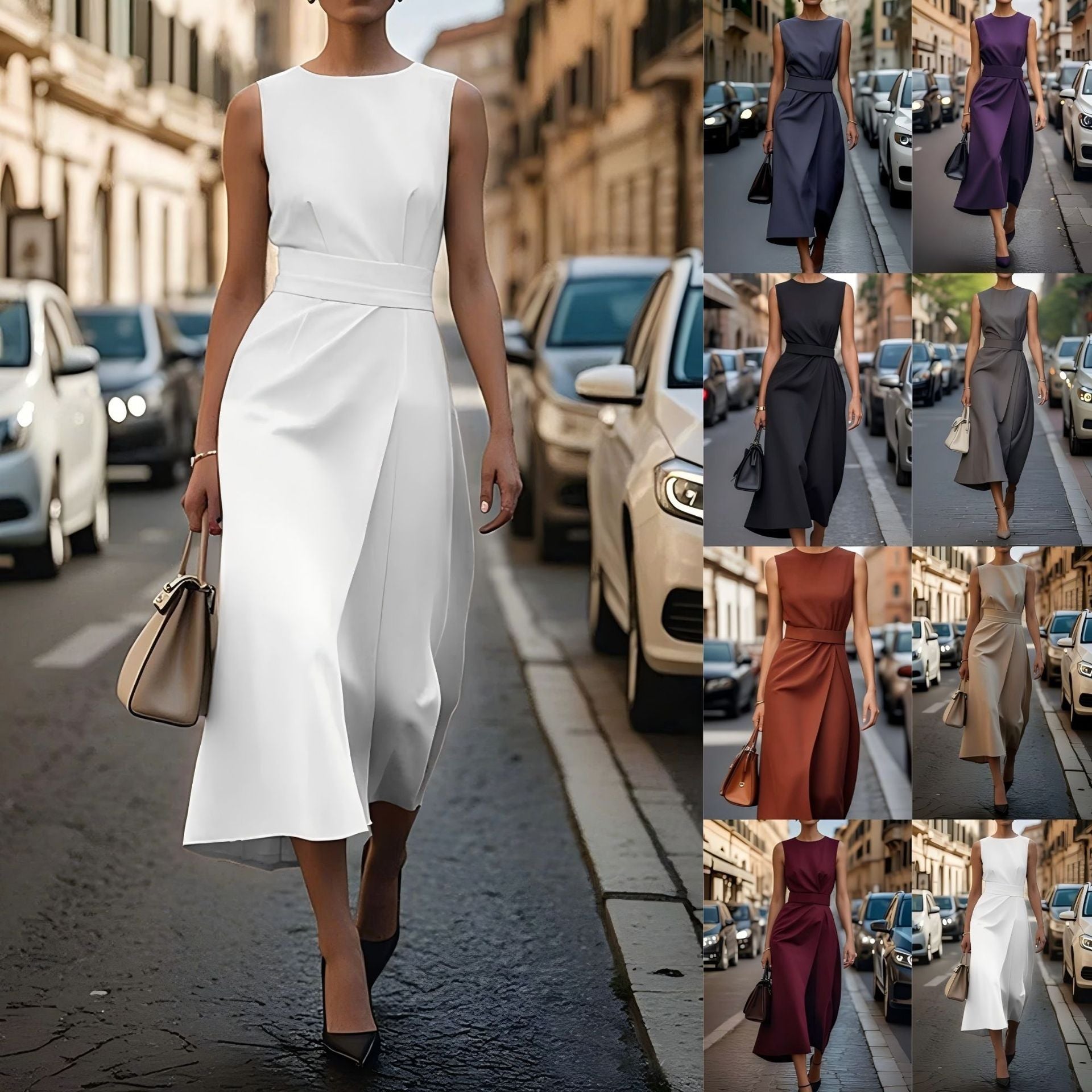 Elegantes Damen Maxikleid mit fließendem Schnitt & Taillengürtel | R&B