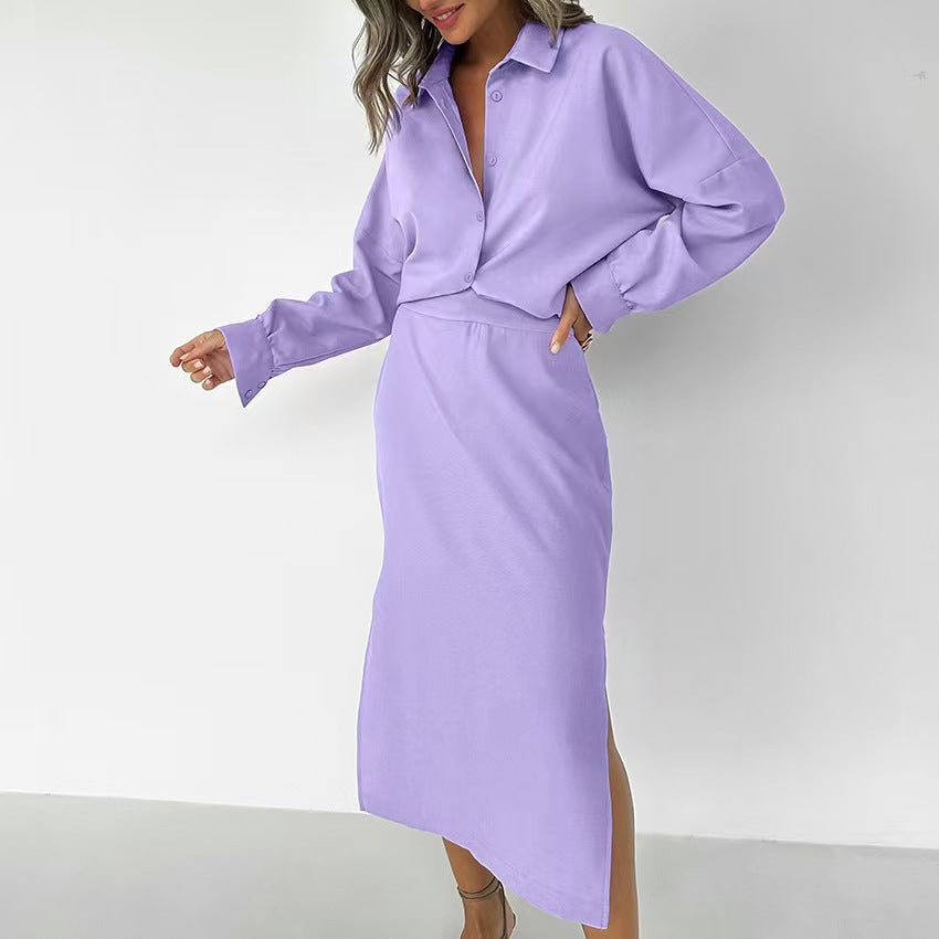 Damen Elegantes Langarmhemd mit passender Maxiröcke R&B