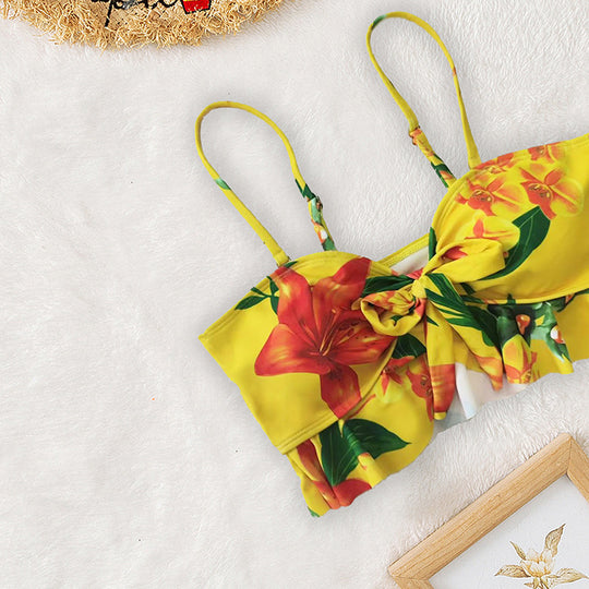 Damen Bikini-Set mit floralem Oberteil und lässigem Maxi-Rock R&B