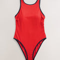 Damen sportlicher Einteiler Badeanzug mit Rippstruktur R&B