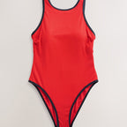 Damen sportlicher Einteiler Badeanzug mit Rippstruktur R&B