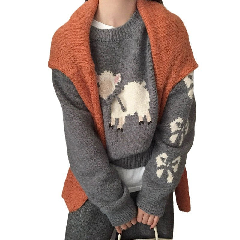 Damen kuscheliger Strickpullover mit aufwendigem Tiermotiv R&B