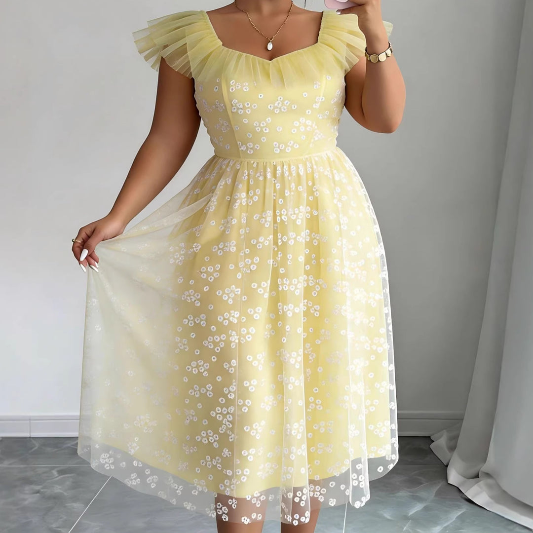 Damen festliches Blütenkleid mit voluminösen Tüllärmeln R&B