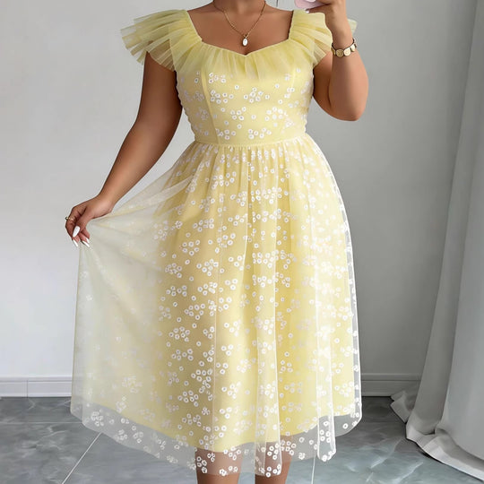 Damen festliches Blütenkleid mit voluminösen Tüllärmeln R&B