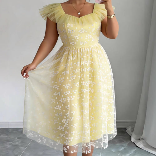 Damen festliches Blütenkleid mit voluminösen Tüllärmeln R&B