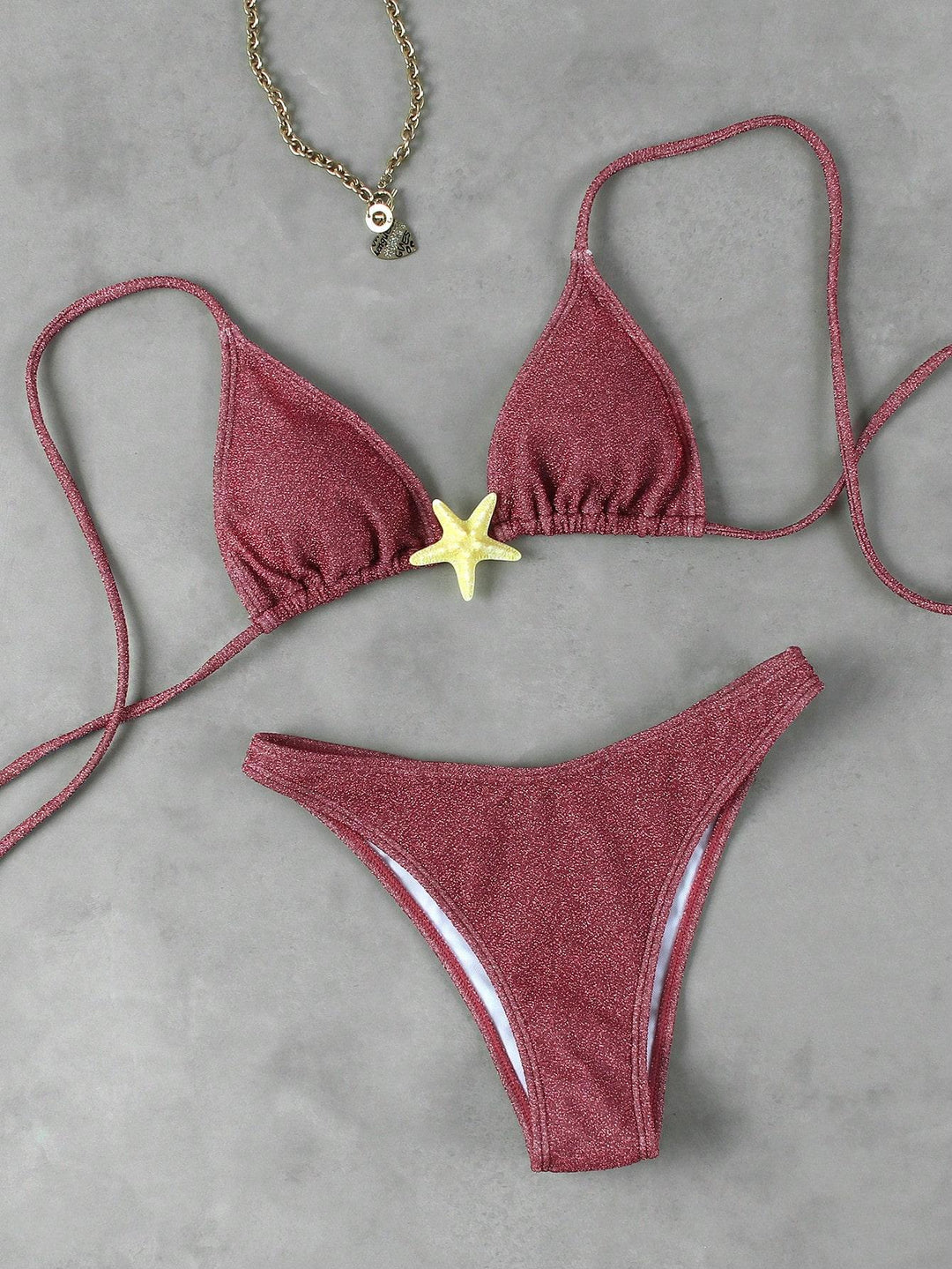 Damen Triangel-Bikini mit funkelndem Glitzereffekt und charmantem Stern-Detail R&B