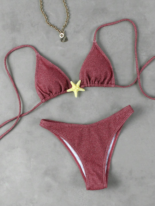 Damen Triangel-Bikini mit funkelndem Glitzereffekt und charmantem Stern-Detail R&B