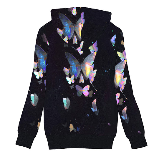 Damen Kuscheljacke mit Kapuze und buntem Schmetterlingsdesign R&B