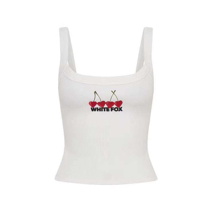 Damen Crop-Top mit Kirschstickerei und elastischem Baumwollmaterial R&B