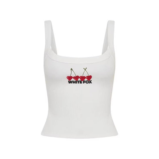 Damen Crop-Top mit Kirschstickerei und elastischem Baumwollmaterial R&B