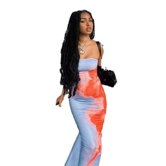 Damen Figurbetontes Langarmkleid mit modernem Farbverlauf und schmalem Schnitt R&B