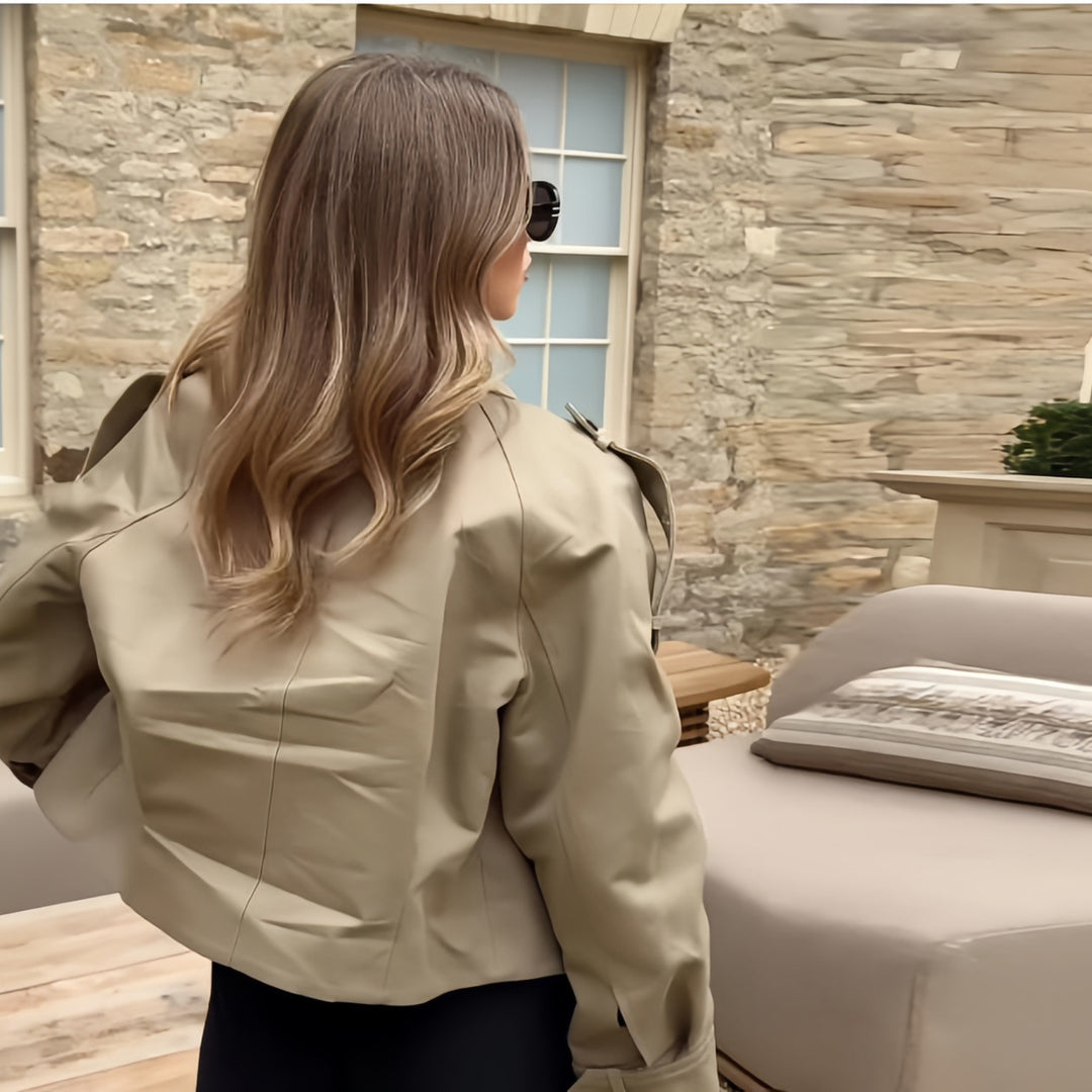 Damen modische Kunstlederjacke mit lässigem Schnitt und eleganten Details R&B