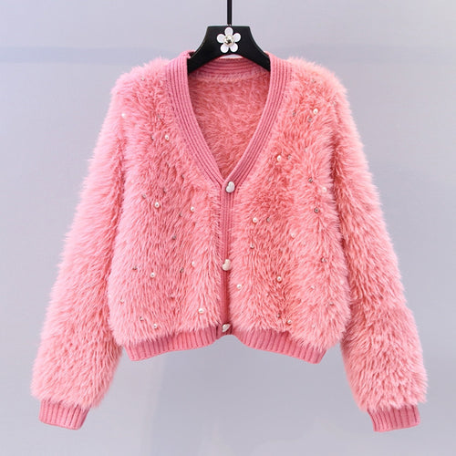 Damen Flauschiger Kurz-Cardigan mit dezenten Knopfdetails R&B